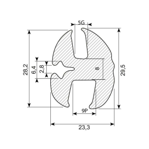 Rudegummi 9mm Pl/5mm Gl