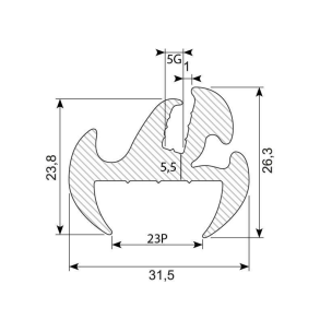 Rudegummi 23mm pl/5mm gl
