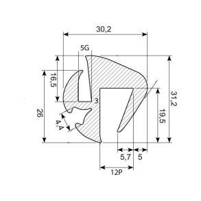 Rudegummi 12mm pl/5mm gl