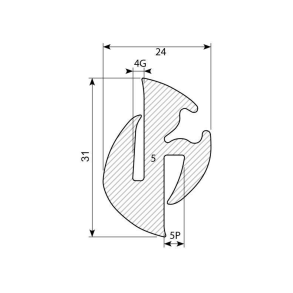 Rudegummi  5mm pl/4mm gl