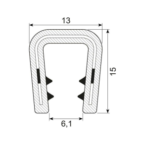 Kantliste Sort H:15mm    6-8mm