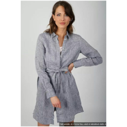 Pelle P Linen Flare, Lang Skjorte til Damer, Mrk Navy Melange, Str. Small