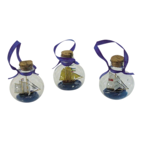 Flaskeskibe i glaskugler 3 stk 