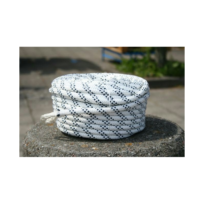 Faldline 8mm 35m hvid/bl, m/je 32- flettet Polyester