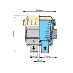 Stort no-smell filter 38mm slange (148mm x 150mm x162mm)