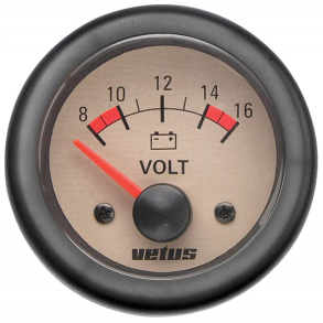 VETUS voltmeter, cremefarvet, 12 V (8-16 V), udskring 52mm