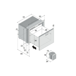 K�leskab med skuffeudtr�k DW 100 RFX  95L med extern kompressor 12/24V